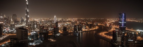 Dubaj, Noc, Miasto, Zjednoczone Emiraty Arabskie