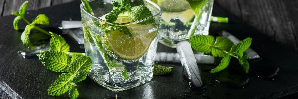 Lód, Szklanki, Limonka, Mięta, Mojito, Drinki