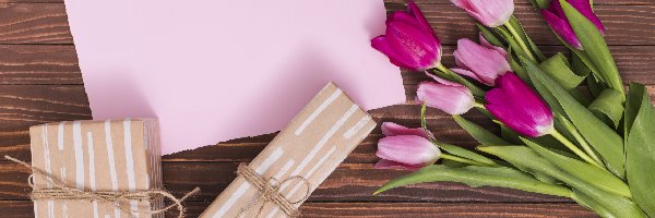 Prezenty, Kompozycja, Kartka, Tulipany