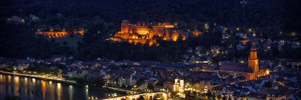 Heidelberg, Noc, Niemcy, Panorama