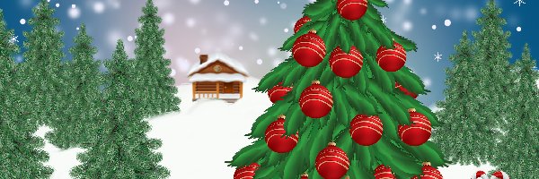 Zima, Choinka, Boże Narodzenie, Grafika 2D, Drzewa