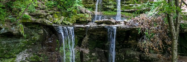 Las, Park Triple Falls, Rzeka Blue Earth River, Stan Minnesota, Stany Zjednoczone, Skały, Wodospad