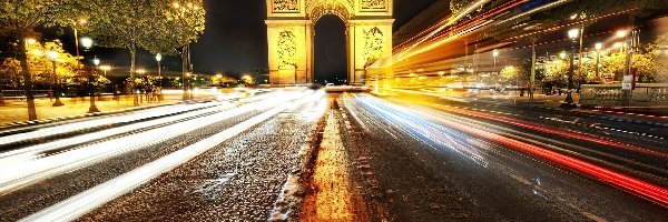 Noc, Francja, Paryż, Droga, Łuk Triumfalny