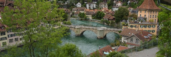 Berno, Most, Szwajcaria, Domy, Rzeka