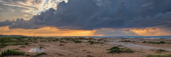 Morze, Plaża, Chmury