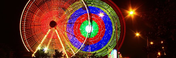 Wesołe Miasteczko, Poznań, Lunapark, Ulica, Noc