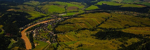 Wieś, Widok z Trzech Koron, Dunajec, Sromowce Niżne