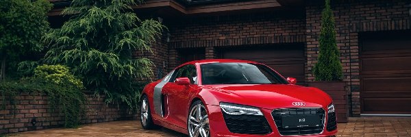 Dom, Audi, R8, Drzewa, Samochód, Czerwony