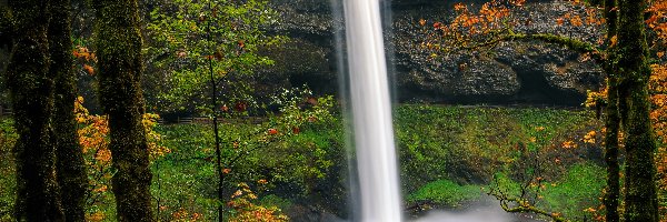 Stan Oregon, Park stanowy Silver Falls, Jesień, Stany Zjednoczone, Skała, Wodospad South Falls