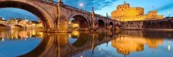 Rzym, Zamek, Anioła, Włochy, Saint Angelo, Most