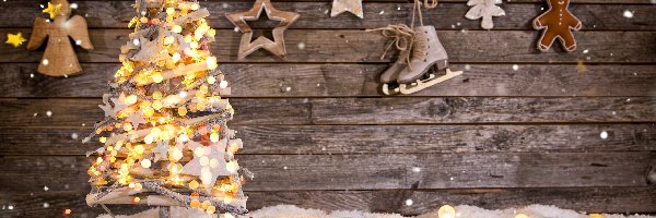 Gwiazdki, Prezenty, Łyżwy, Śnieg, Choinka, Boże Narodzenie