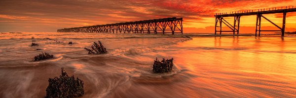 Hartlepool, Zachód słońca, Morze Północne, Anglia