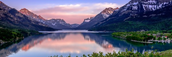 Jezioro, Kanada, Łąka, Góry