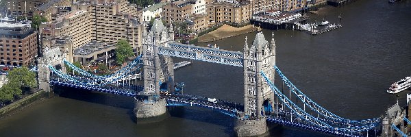 Most Tower Bridge, Londyn, Rzeka, Z lotu ptaka, Anglia