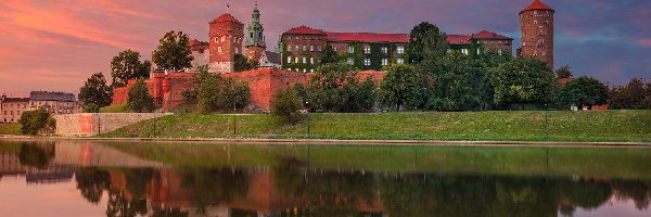 Rzeka Wisła, Zamek Królewski na Wawelu, Wawel, Odbicie, Kraków, Polska
