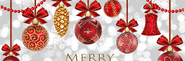 Merry Christmas, Bombki, Napis, Grafika 2D, Dekoracja, Świąteczna