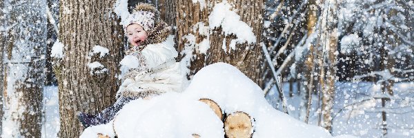 Śnieg, Drzewa, Dziecko, Zima