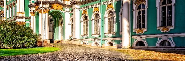 Podjazd, Droga, Zielona, Państwowe Muzeum Ermitażu, Ermitaż, Rosja, Sankt Petersburg, Elewacja, Bruk