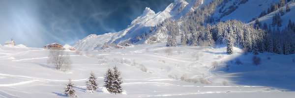 Francja, Góry Aravis Range, Górna Sabaudia, Zima, Domy