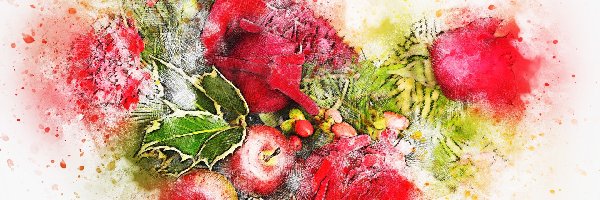 Kwiaty, Jabłka, Róże, Paintography