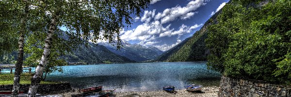 Łódki, Jezioro, Góry, Szwajcaria, Las