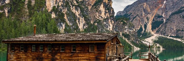 Pomost, Dolomity, Jezioro Pragser Wildsee, Szopa, Góry, Włochy