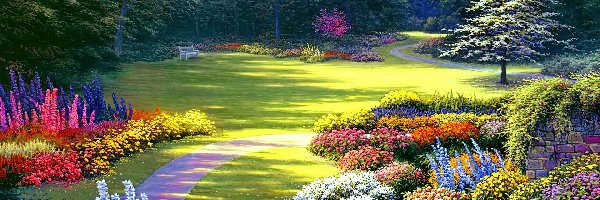 Kolorowe, Alejka, Kwiaty, Ogród