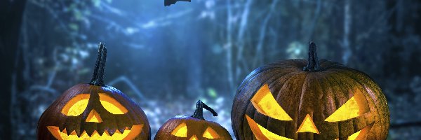 Świecące, Nietoperze, Dynie, Halloween