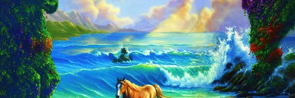Plaża, Morze, Koń