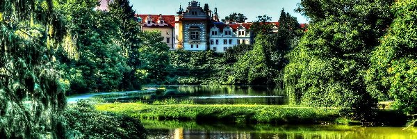 Zamek Pruhonice, Czechy, Miejscowość Pruhonice, Staw, Park