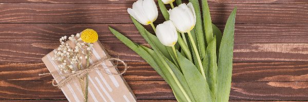 Tulipany, Prezent, Bukiet, Białe