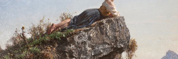 Skała, Filippo Palizzi, Tytuł, Malarstwo, Obraz, Dziewczyna, Girl on The Rock in Sorrento