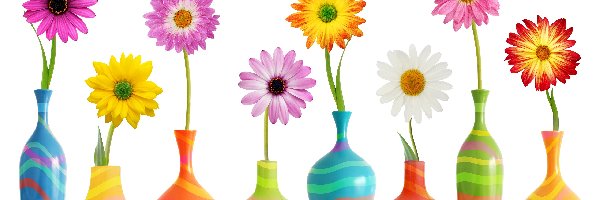 Kwiatki, Kompozycja, Wazoniki, Kolorowe
