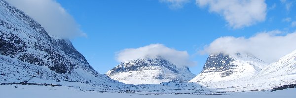Góry, Laponia, Chmurki, Zima