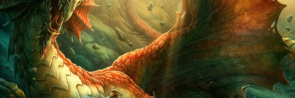 Smok, Skrzydlaty, Ludzik, Fantasy, Kolorowy