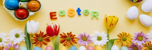 Wielkanoc, Kwiaty, Pisanki, Easter, Napis