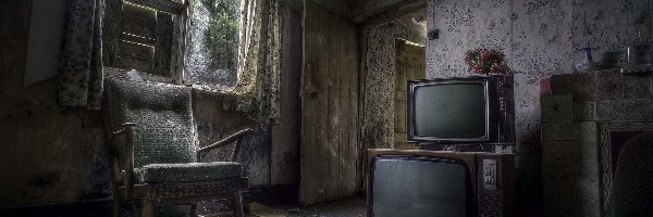 Pokój, Fotel, Telewizor, Zaniedbany