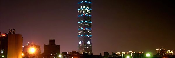 Tower, Światła, Noc, Taipei 101