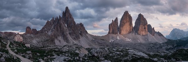 Skały, Dolomity, Tre Cime di Lavaredo, Góry, Włochy, Dom, Droga