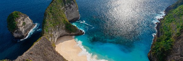 Ocean Indyjski, Morze, Zatoka, Wybrzeże, Skały, Indonezja, Prowincja Bali, Plaża Kelingking, Wyspa Penida