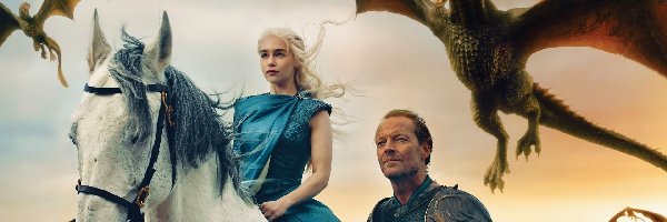 Emilia Clarke, Koń, Game of Thrones, Gra o Tron, Film, Ser Jorah Mormont, Iain Glen, Smoki, Daenerys