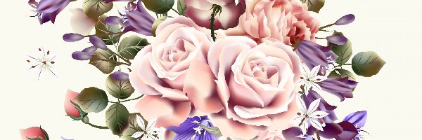 Róże, Białe tło, 2D, Kwiaty