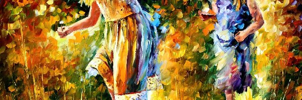 Trawa, Kapelusze, Leonid Afremov, Dziewczynki