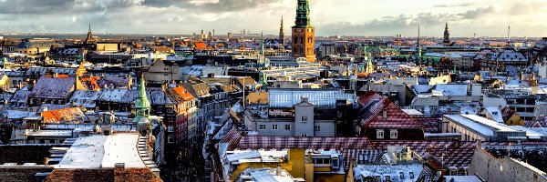 Miasta, Kopenhaga, Panorama, Dania, Kościoły, Domy