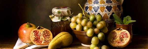 Dzban, Granaty, Winogrona, Owoce, Słoik