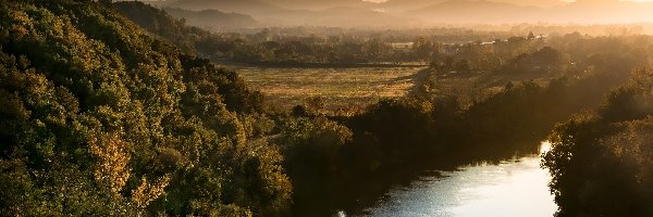 Rzeka Oise, Drzewa, Góry, Francja, Gmina Rieux