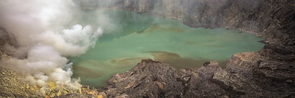 Krater, Jezioro, Wulkanu, Dym, Skały
