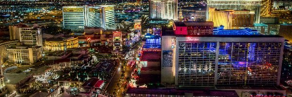 Miasta, Hotele, Panorama, Noc, Wieżowce, Las Vegas