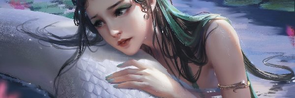 Wąż, Digital Art, Woda, Kobieta