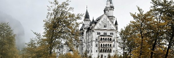 Zamek, Jesień, Neuschwanstein, Mgła, Las